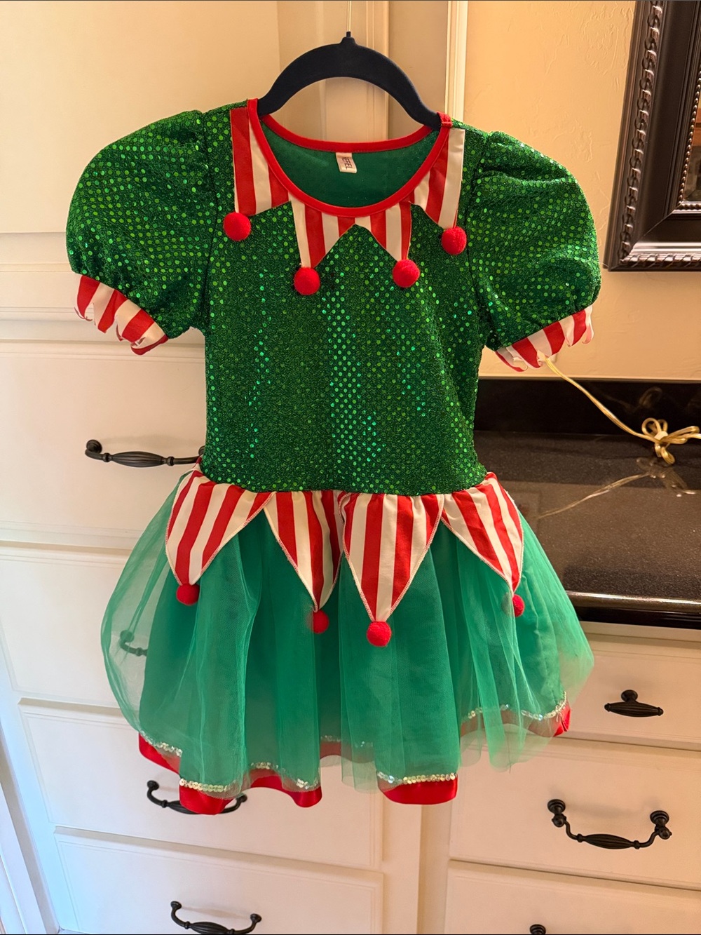 Girls' Green & Red Holiday Elf Dress Costume